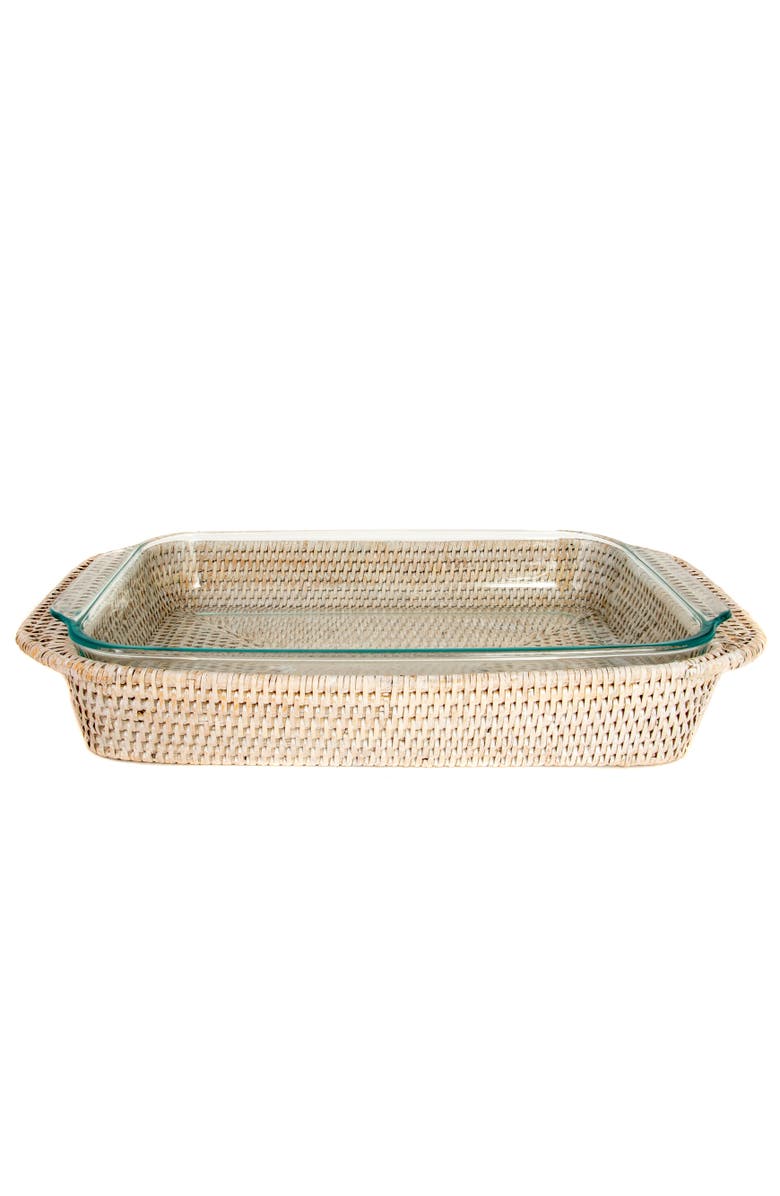 Artifacts Trading Company<sup>™</sup> Artifacts Rattan Rectangular Baker Basket with Pyrex - 13" Inches, Alternate, color, White Wash