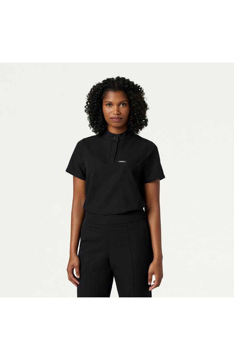 JAANUU Savi Women's 1-Pocket Classic Banded Collar Scrub Top, Main, color, Black