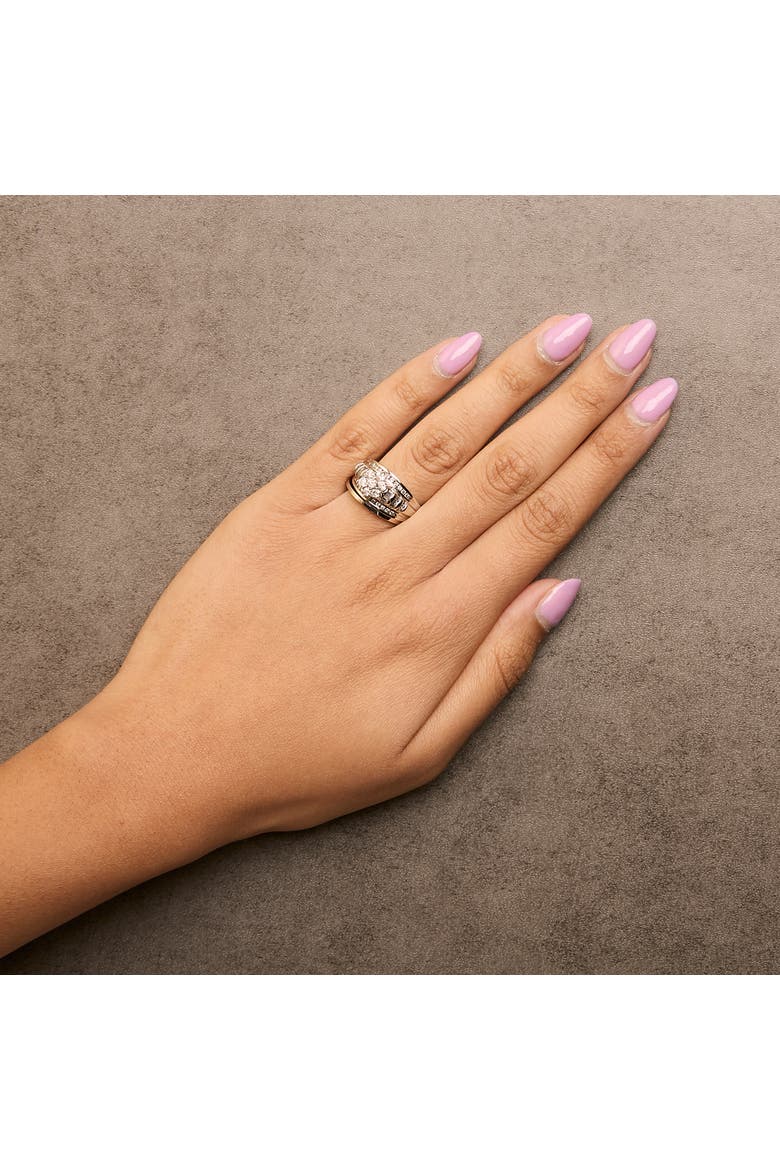 14K White Gold 1.0 Cttw Round and Baguette Diamond Cluster Bridal Set, Alternate, color, White Gold