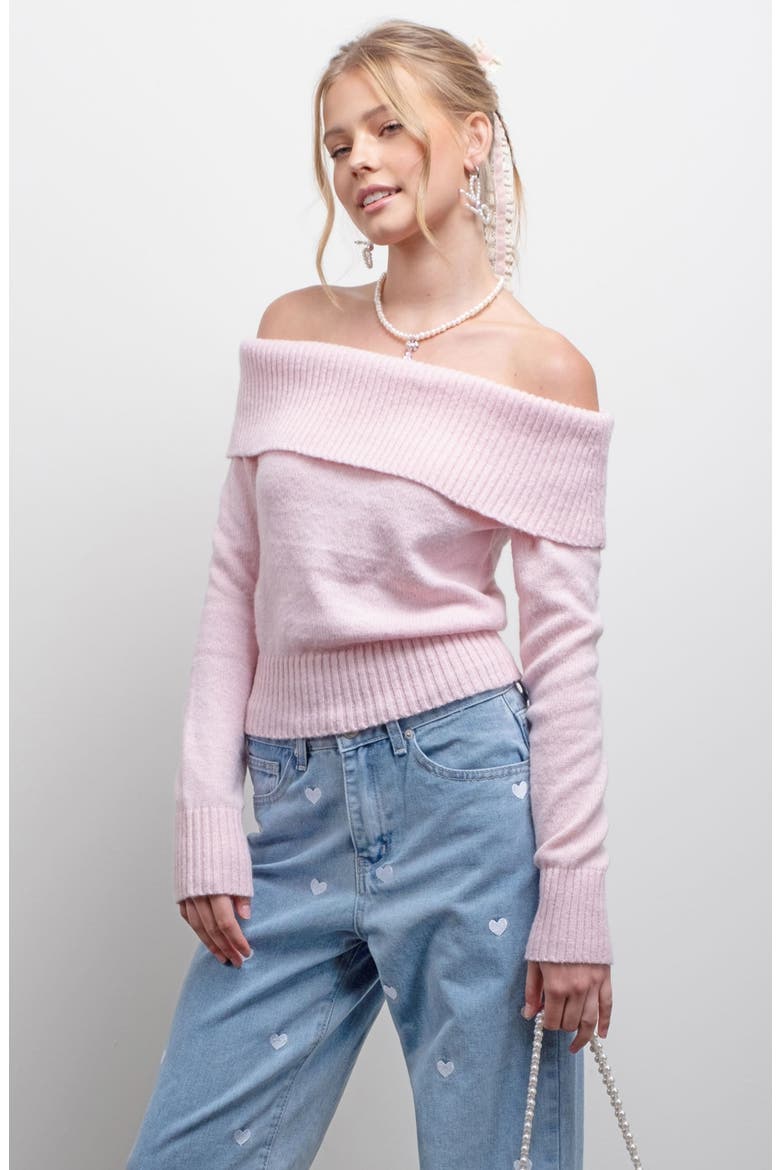 Off the Shoulder Crop Sweater, Alternate, color, PINK