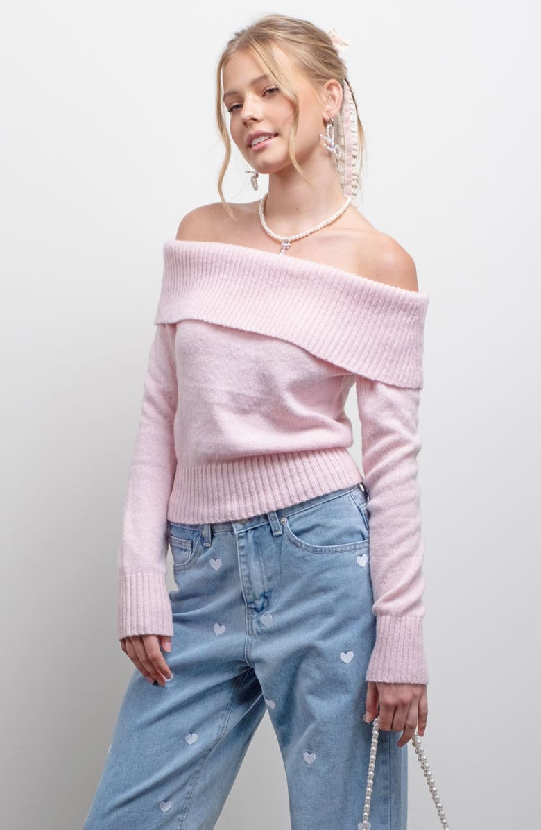 Blu Pepper Off the Shoulder Crop Sweater, Alternate, color, Pink
