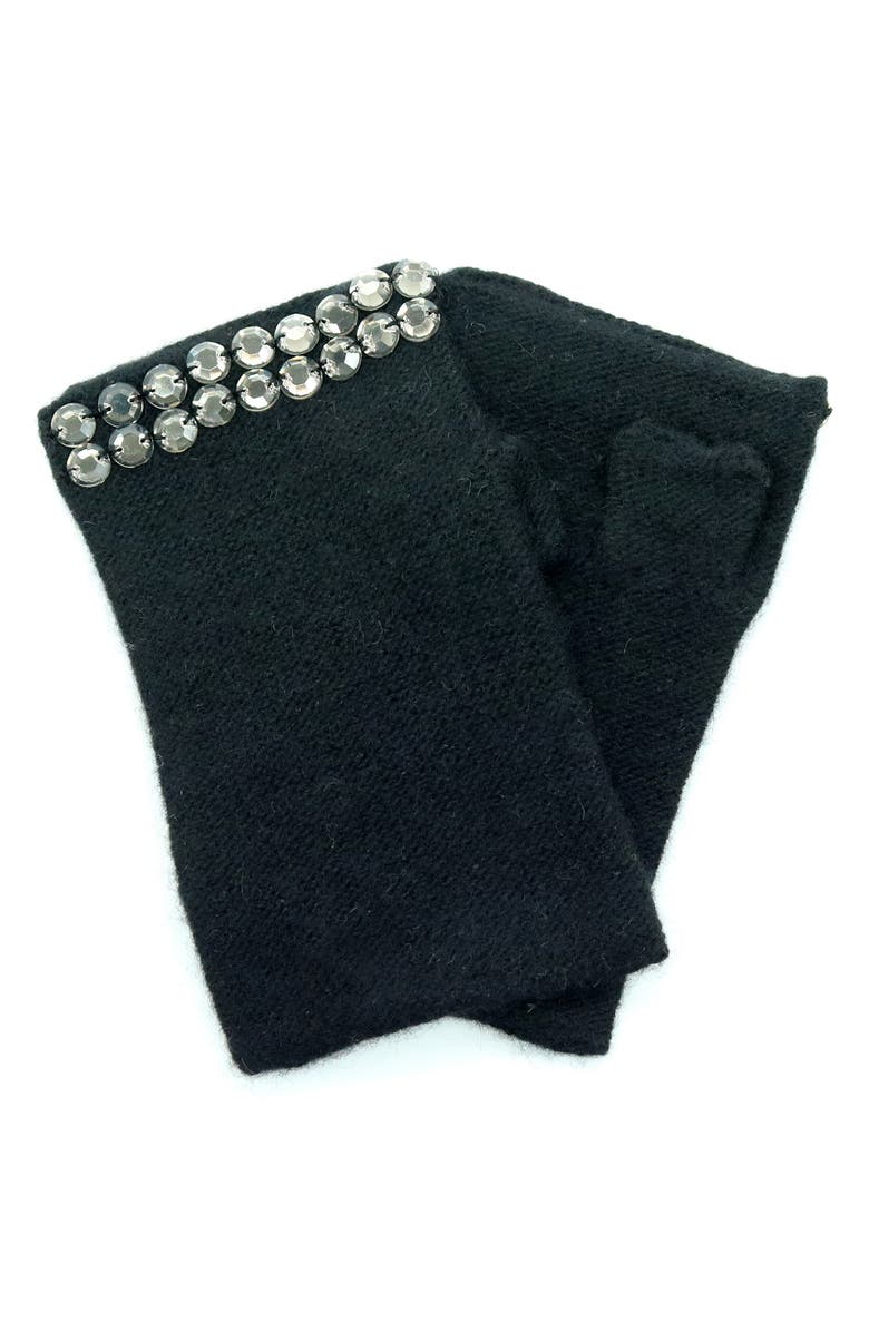 Portolano Crystal Embellished Cashmere Fingerless Gloves, Main, color, Black