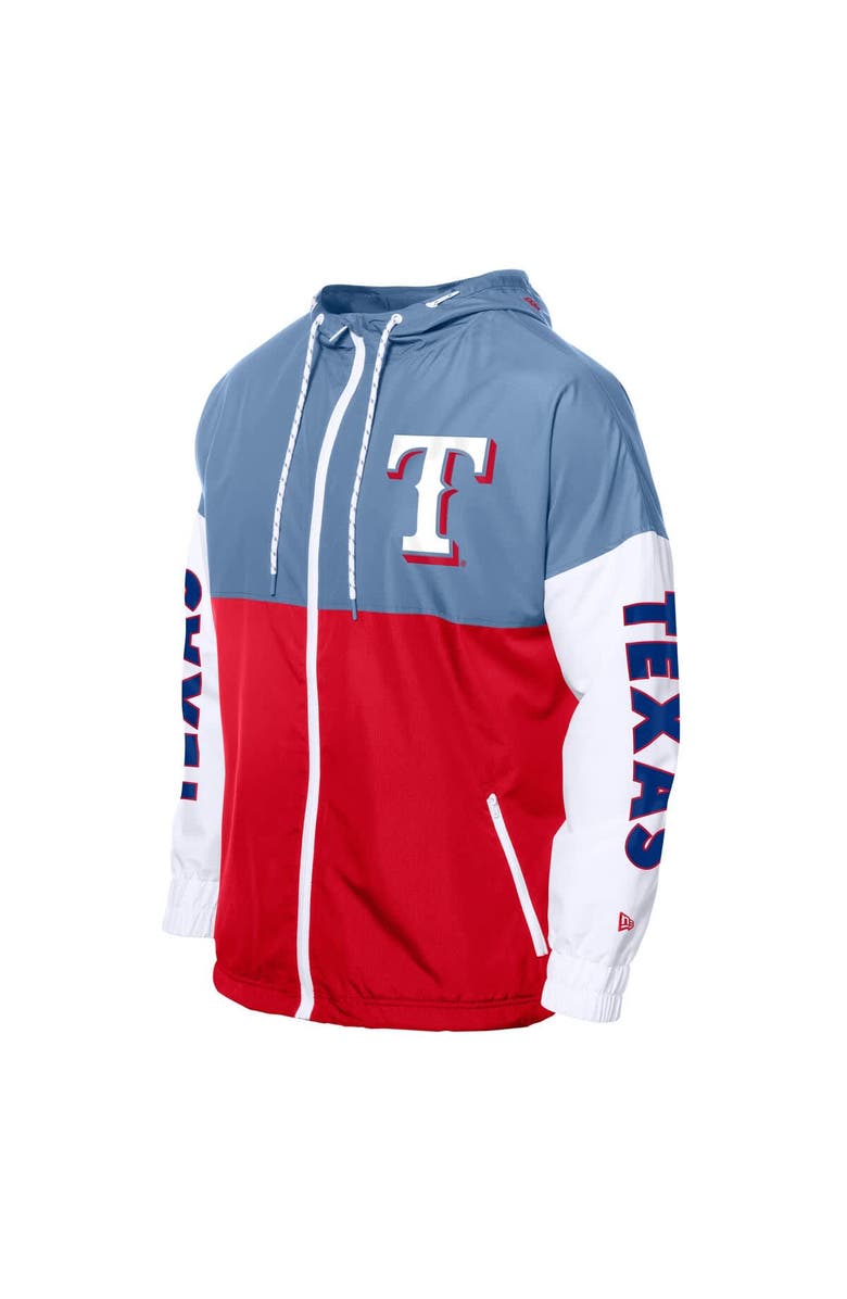 New Era Men's New Era Red/Light Blue Texas Rangers Color Block Full-Zip Hoodie Windbreaker, Alternate, color,