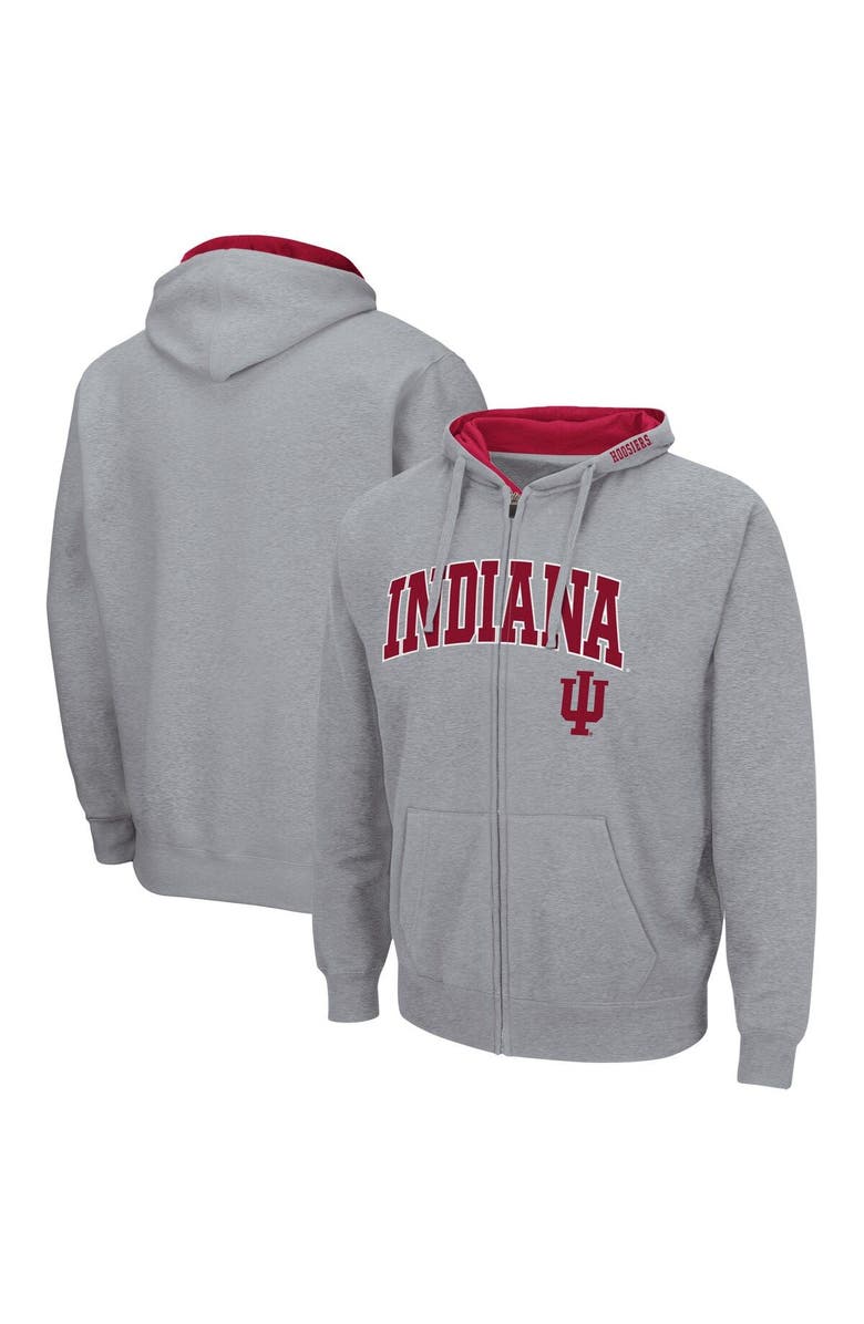 COLOSSEUM Men's Colosseum Heathered Gray Indiana Hoosiers Arch & Logo 3.0 Full-Zip Hoodie, Main, color, Heather Gray