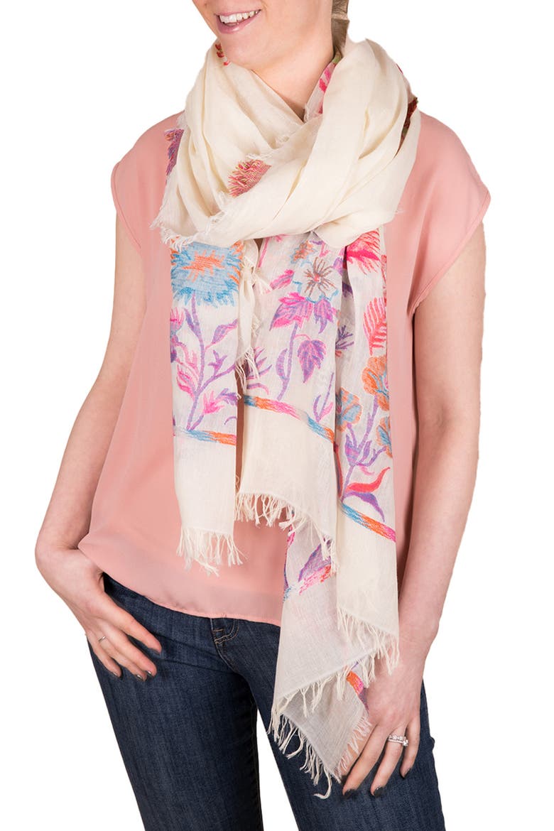 Happy Fun Times Floral Print Cotton Scarf, Main, color, IVORY