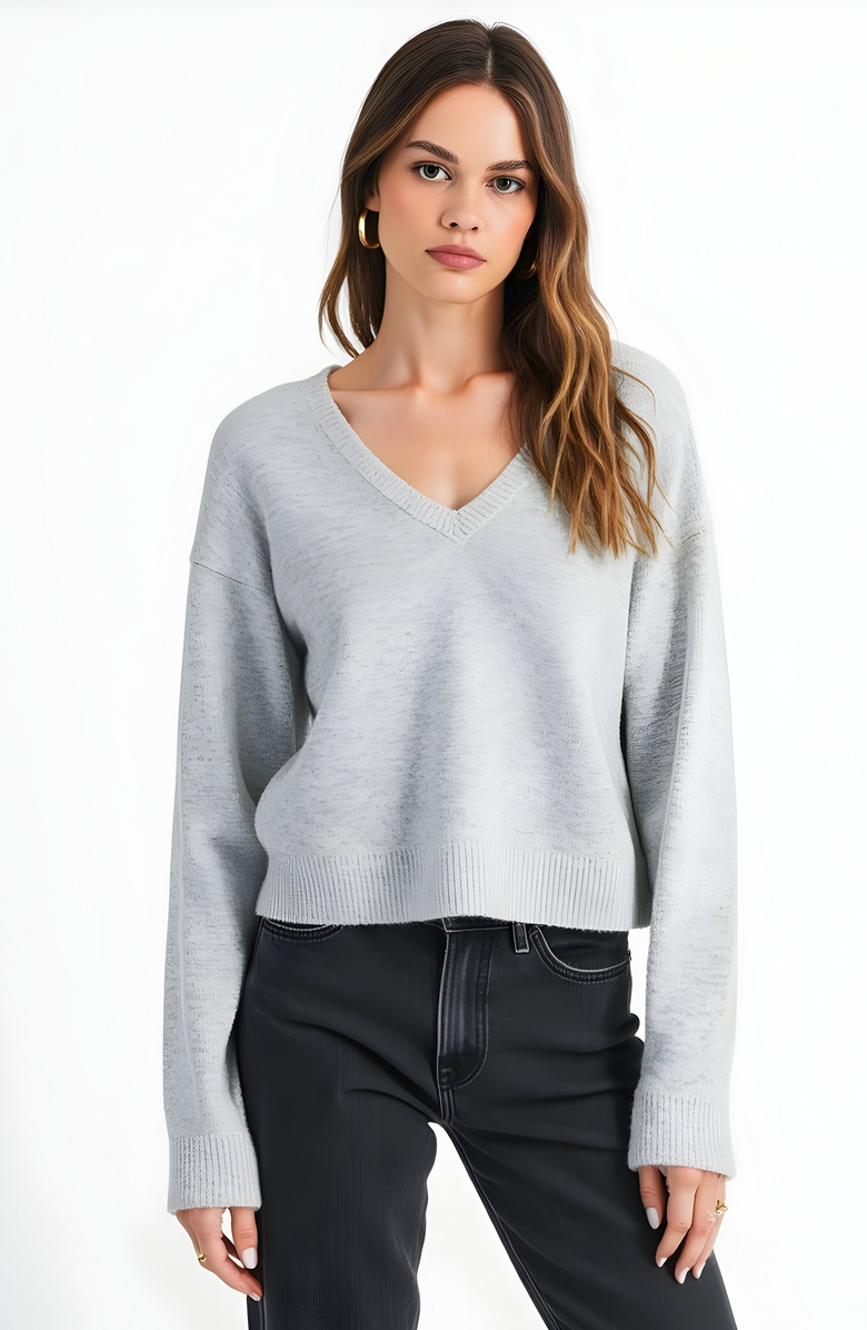 Modenaire Plush Knit Sweater with Deep V-Back and Bow Tie Accents, Main, color, 