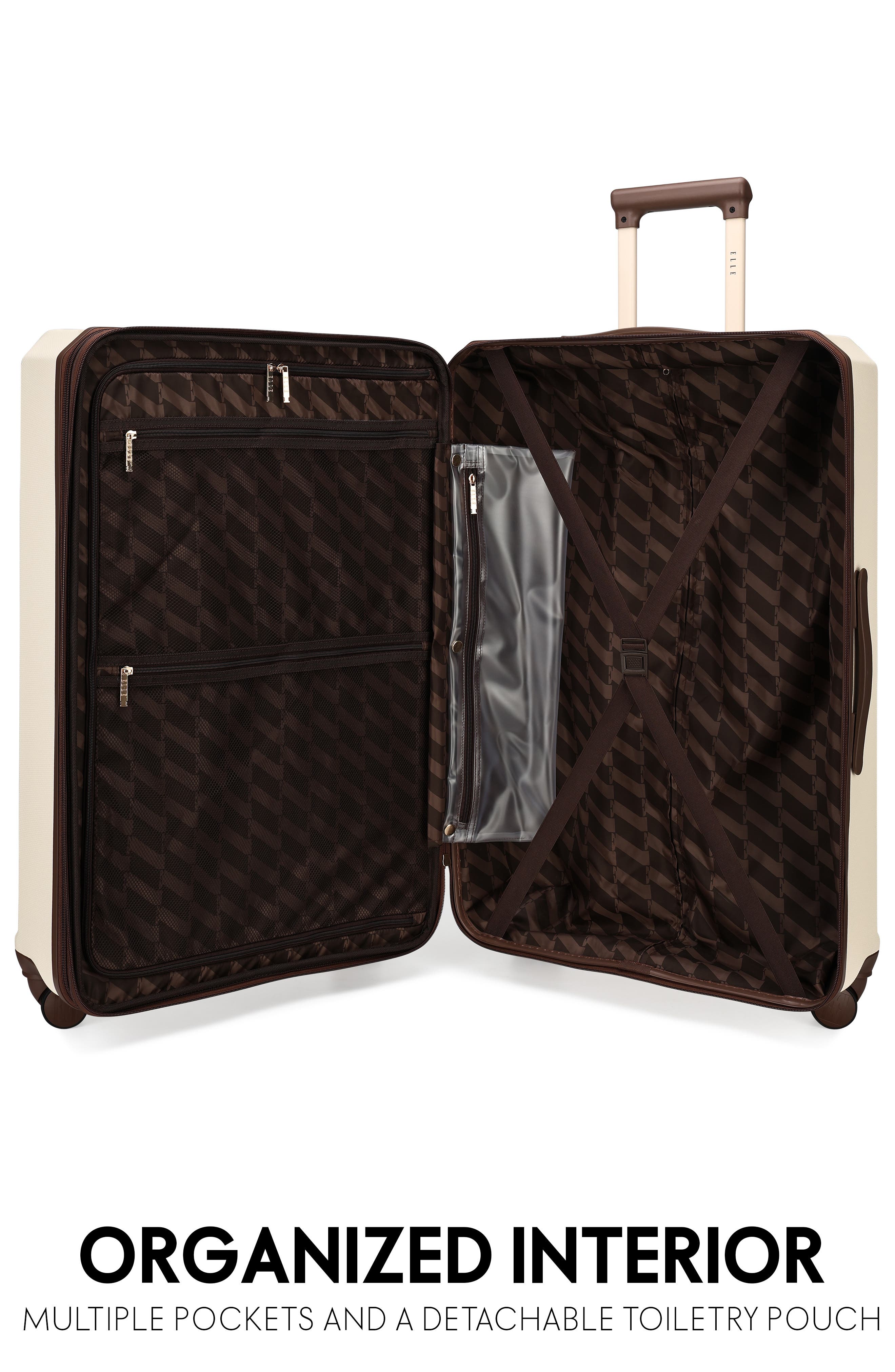 ELLE Luxe Journey 3 Piece Expandable Retro Spinner Luggage Set, Alternate, color, Champagne