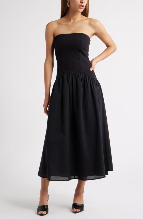 Curved Waist Strapless Maxi Dress