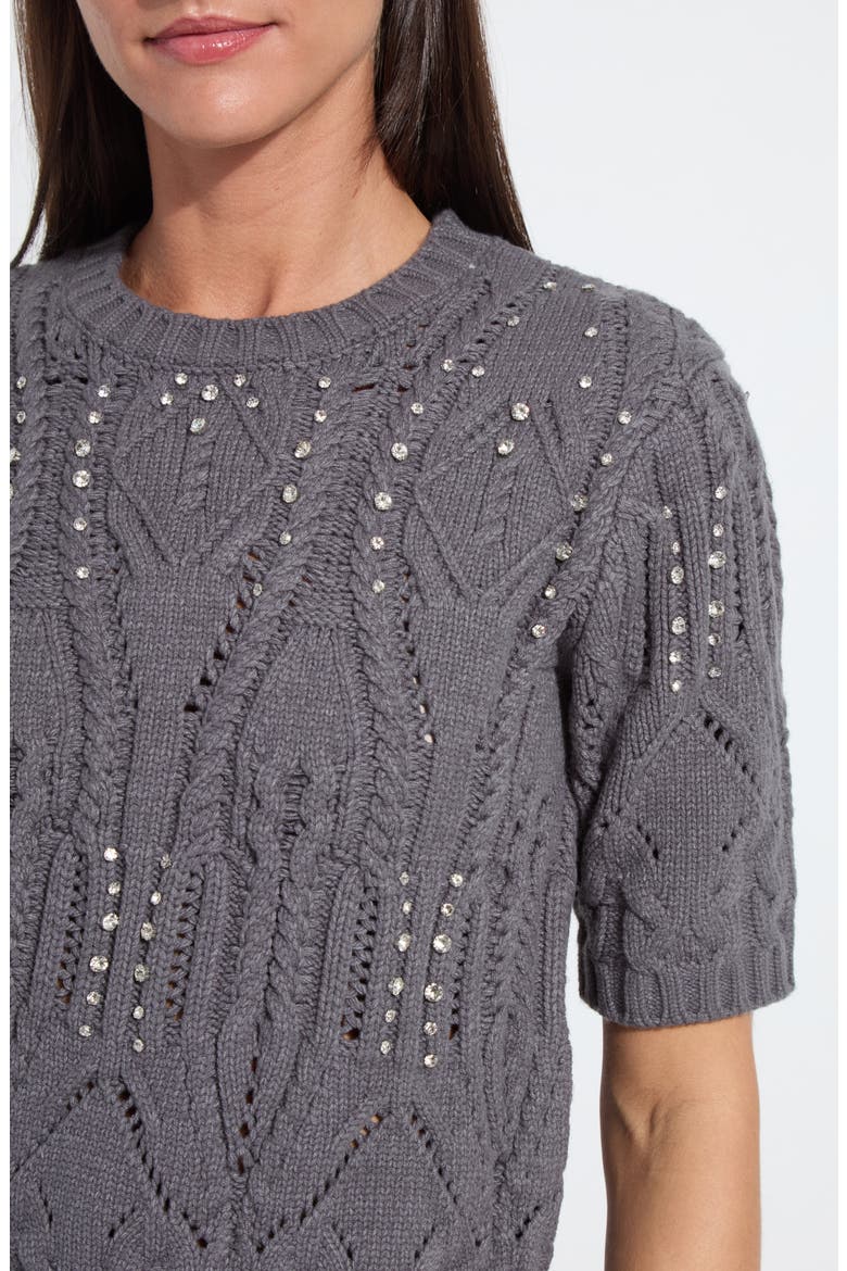 Hadley Crystal Embellished Short Sleeve Sweater, Alternate, color, GREY MELANGE
