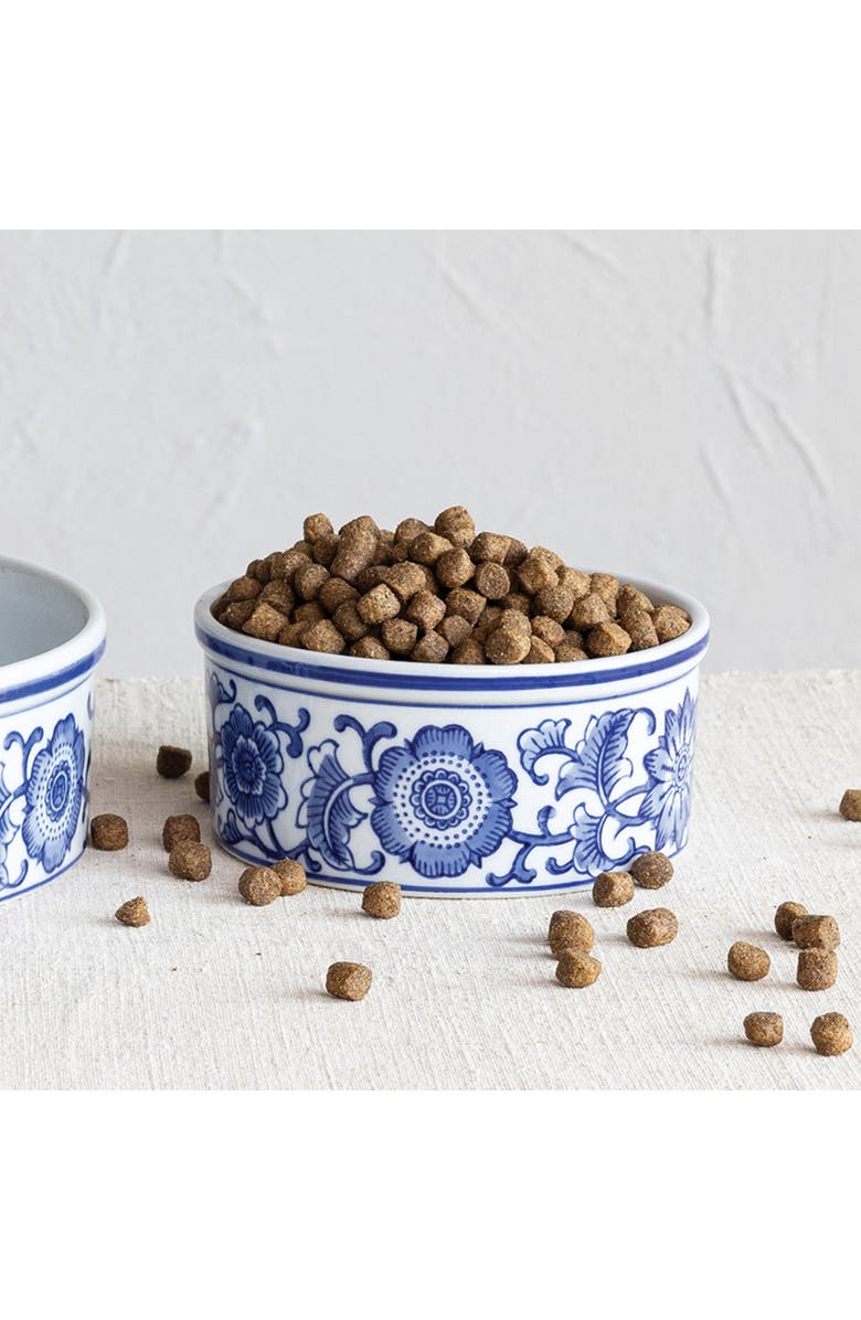 Storied Home Stoneware Pet Bowl with Design, Blue and White, Alternate, color, Blue