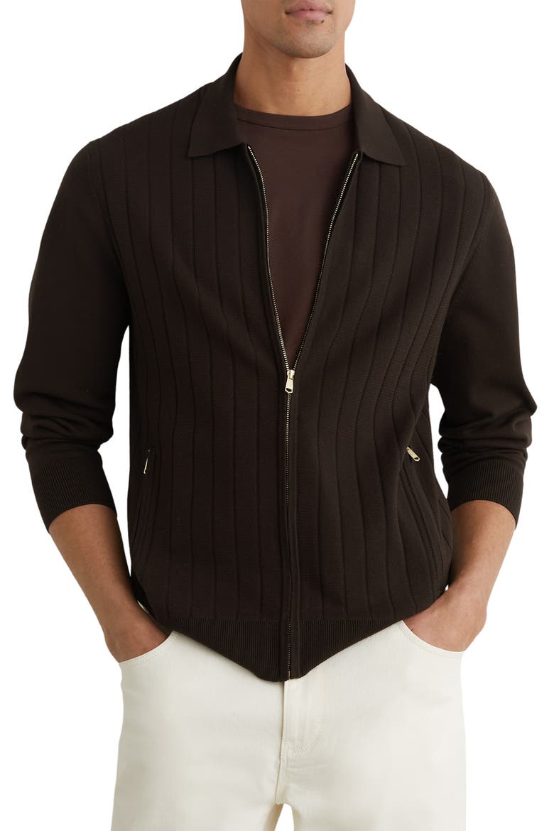 Marsh Wide Rib Zip Cardigan, Main, color, CHOCOLATE BROWN