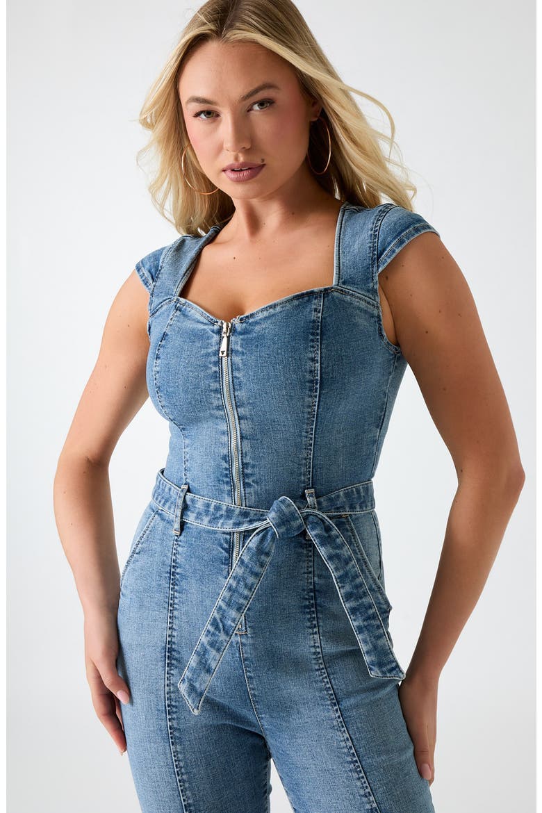 Cassidy Tie Waist Denim Jumpsuit, Alternate, color, DENIM