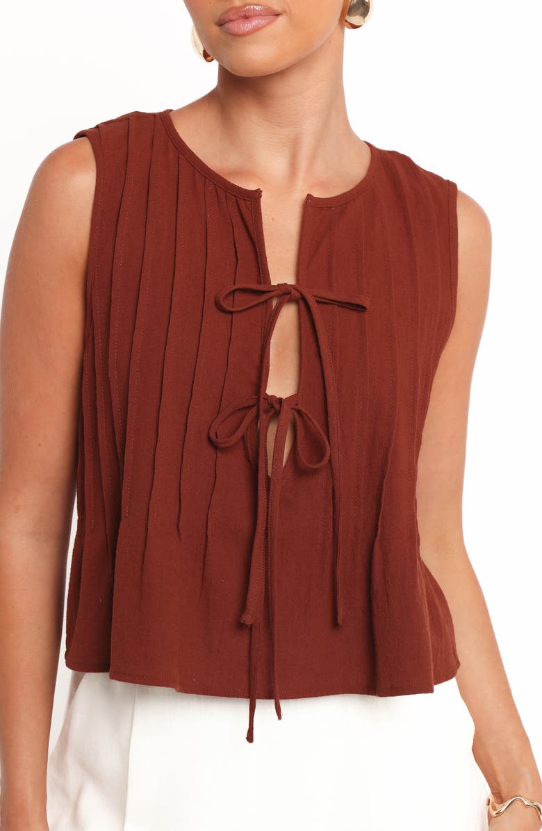 Petal & Pup Nika Pleated Tie Front Cotton Top, Alternate, color, Chocolate Brown