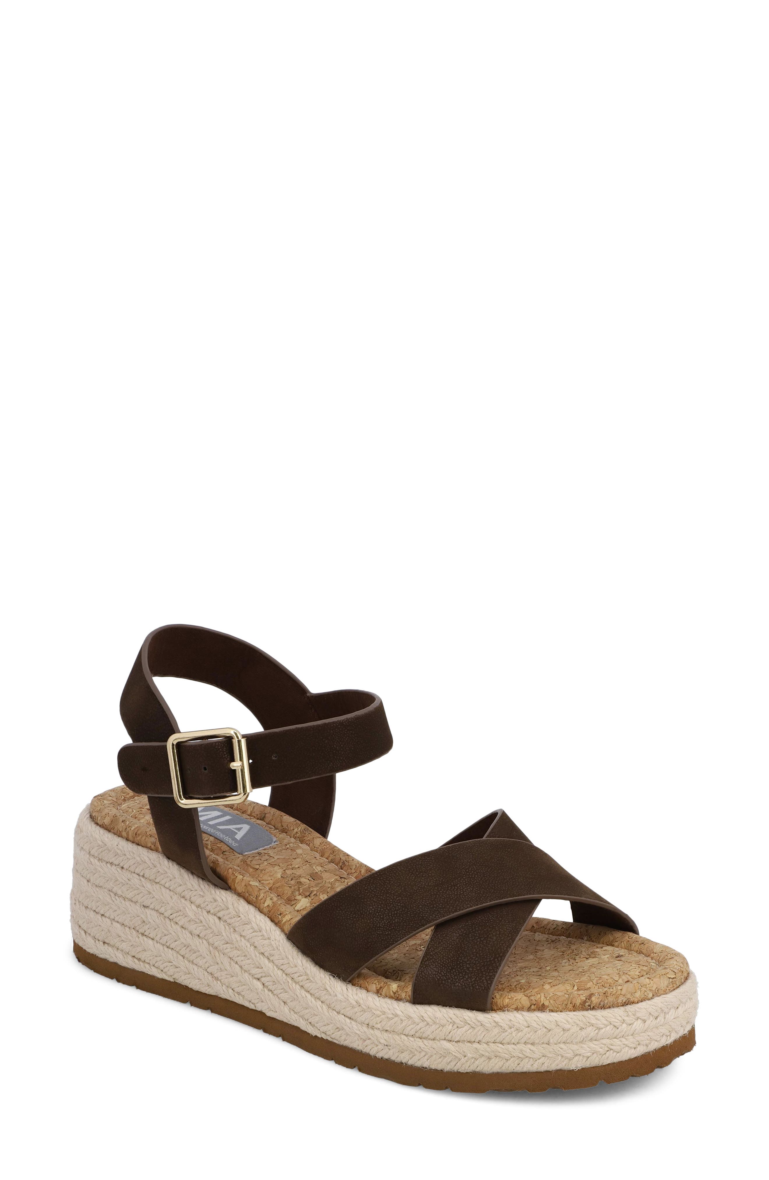 MIA Nikky Ankle Strap Platform Wedge Sandal, Main, color, Chocolate