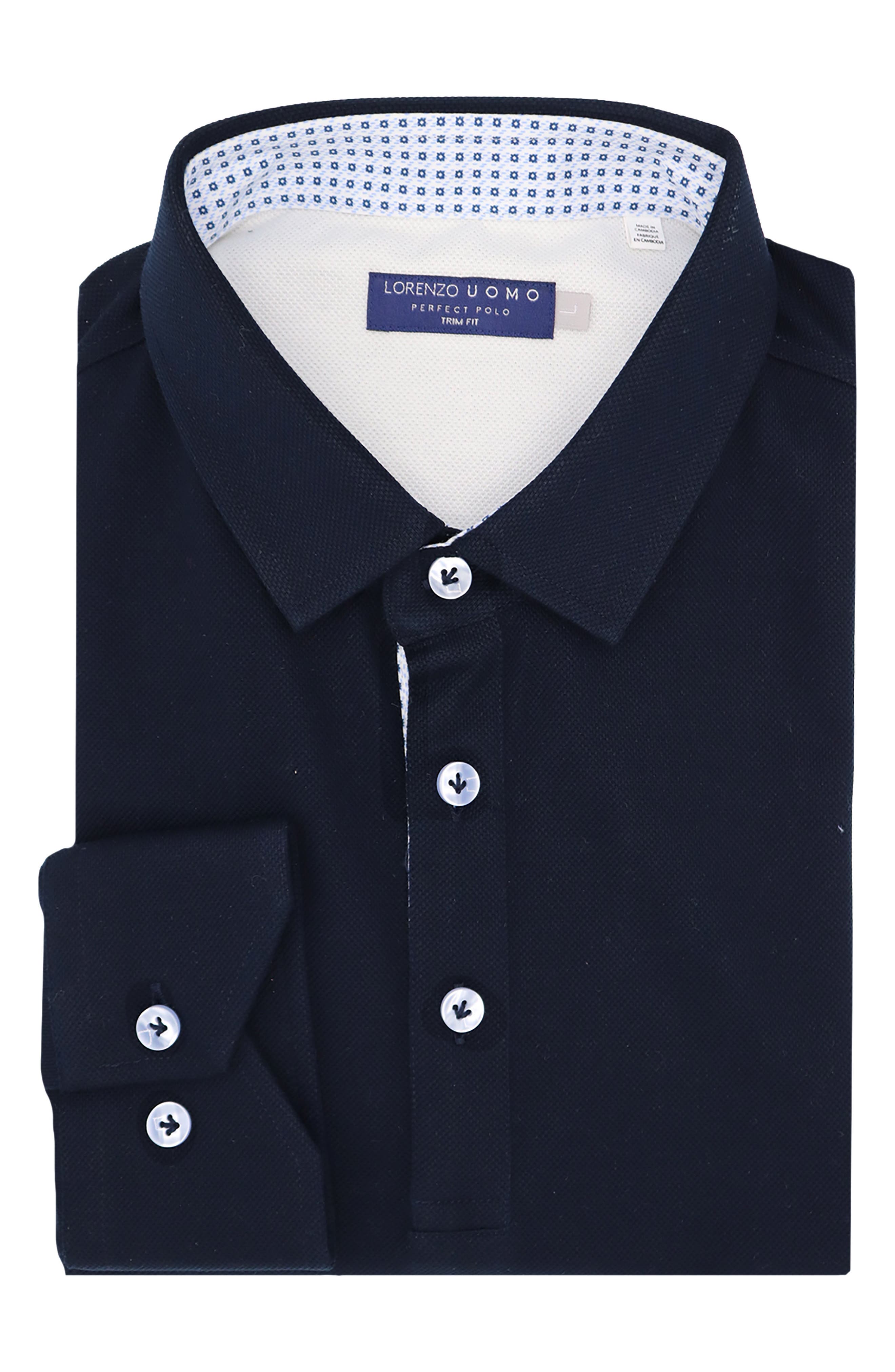 Lorenzo Uomo Men's Trim Fit Long Sleeve Polo Shirt
