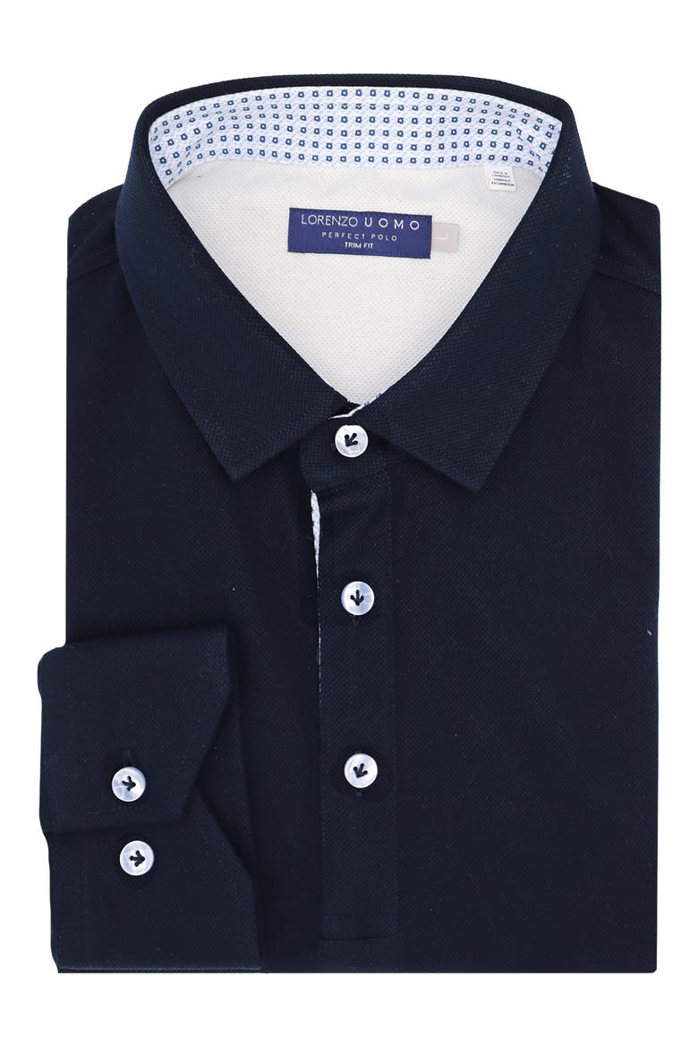 Men's Trim Fit Long Sleeve Polo Shirt, Main, color, NAVY