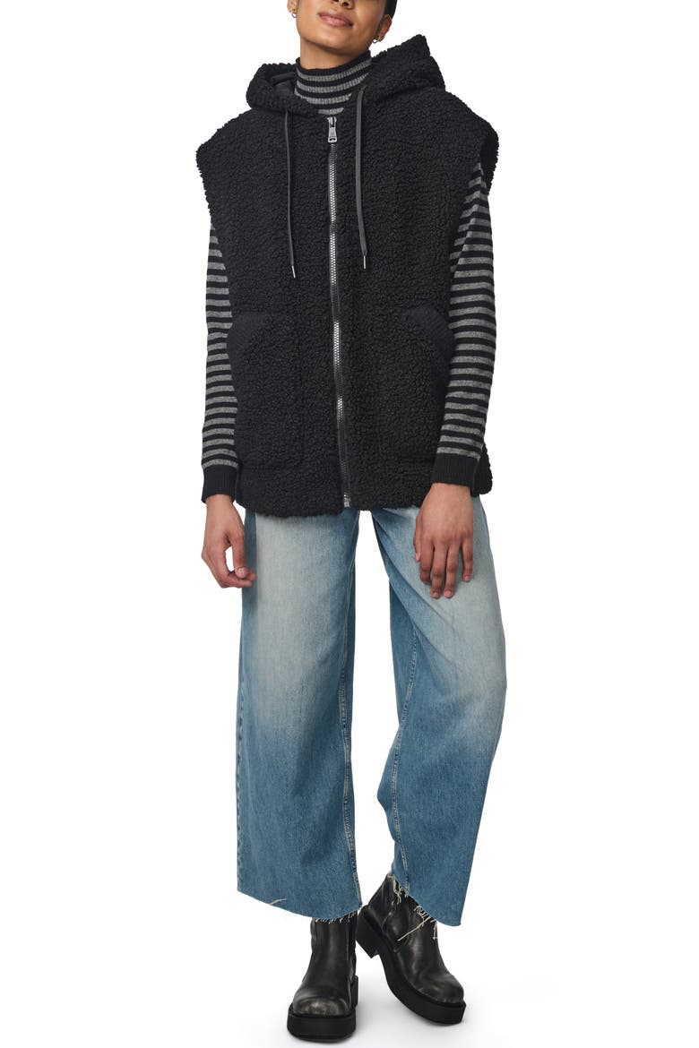 Faux Shearling Hooded Vest, Alternate, color, BLACK