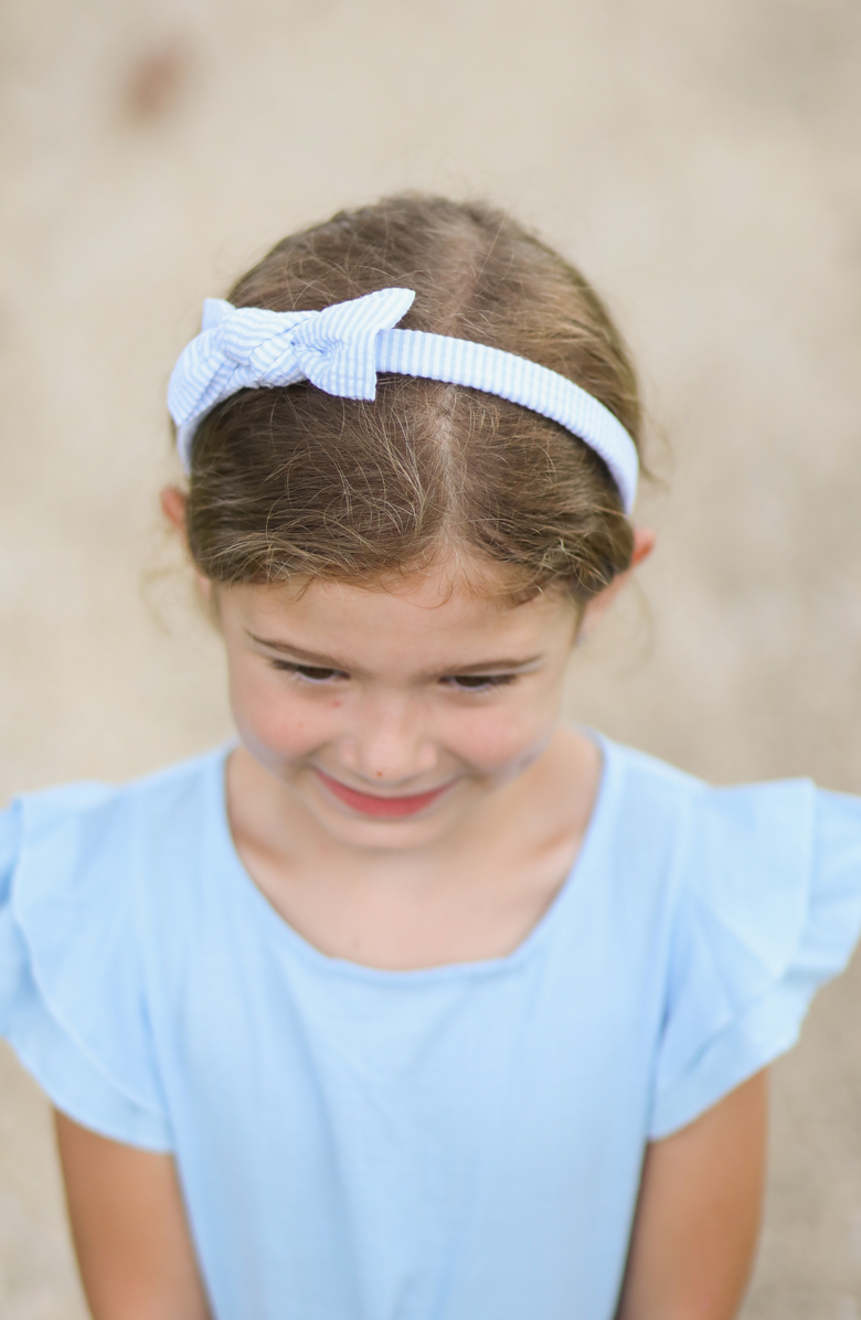 Bits & Bows Seersucker Bow Headband, Alternate, color, Blue/White