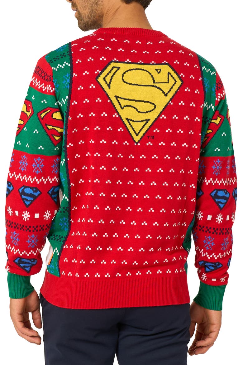 Superman Christmas Crewneck Sweater, Alternate, color, RED MULTI