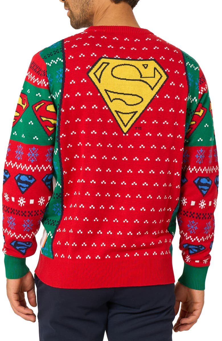 OppoSuits Superman Christmas Crewneck Sweater, Alternate, color, Red Multi