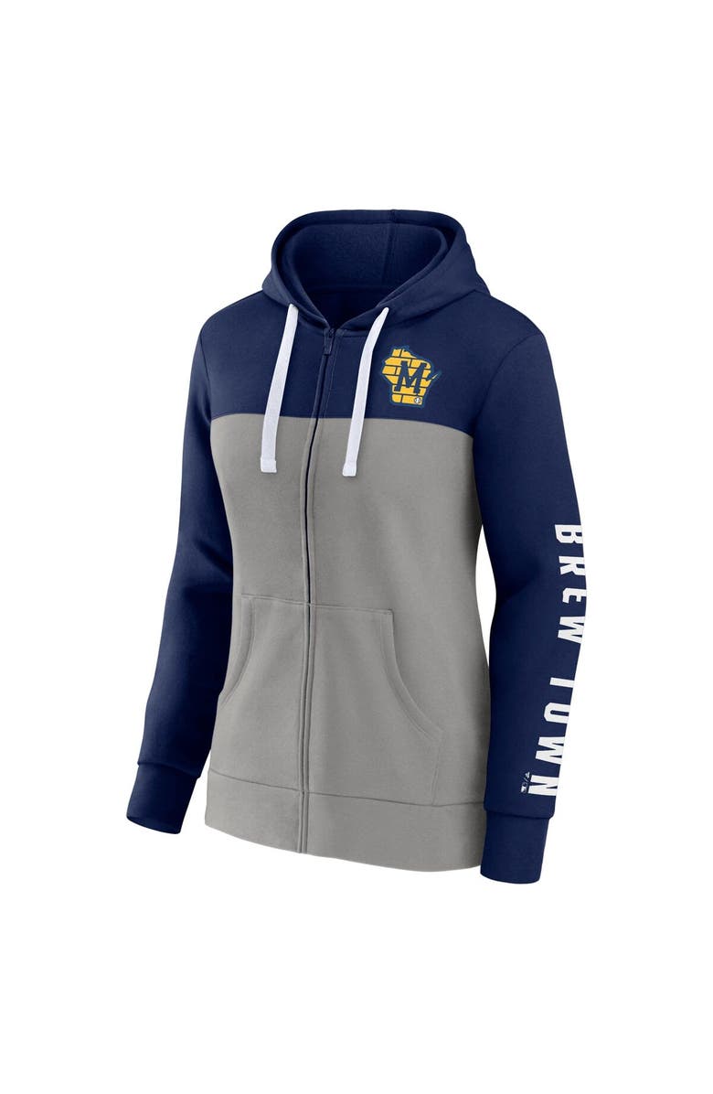 FANATICS Women's Fanatics Branded Navy/Gray Milwaukee Brewers Take The Field Colorblocked Hoodie Full-Zip Jacket, Alternate, color, 