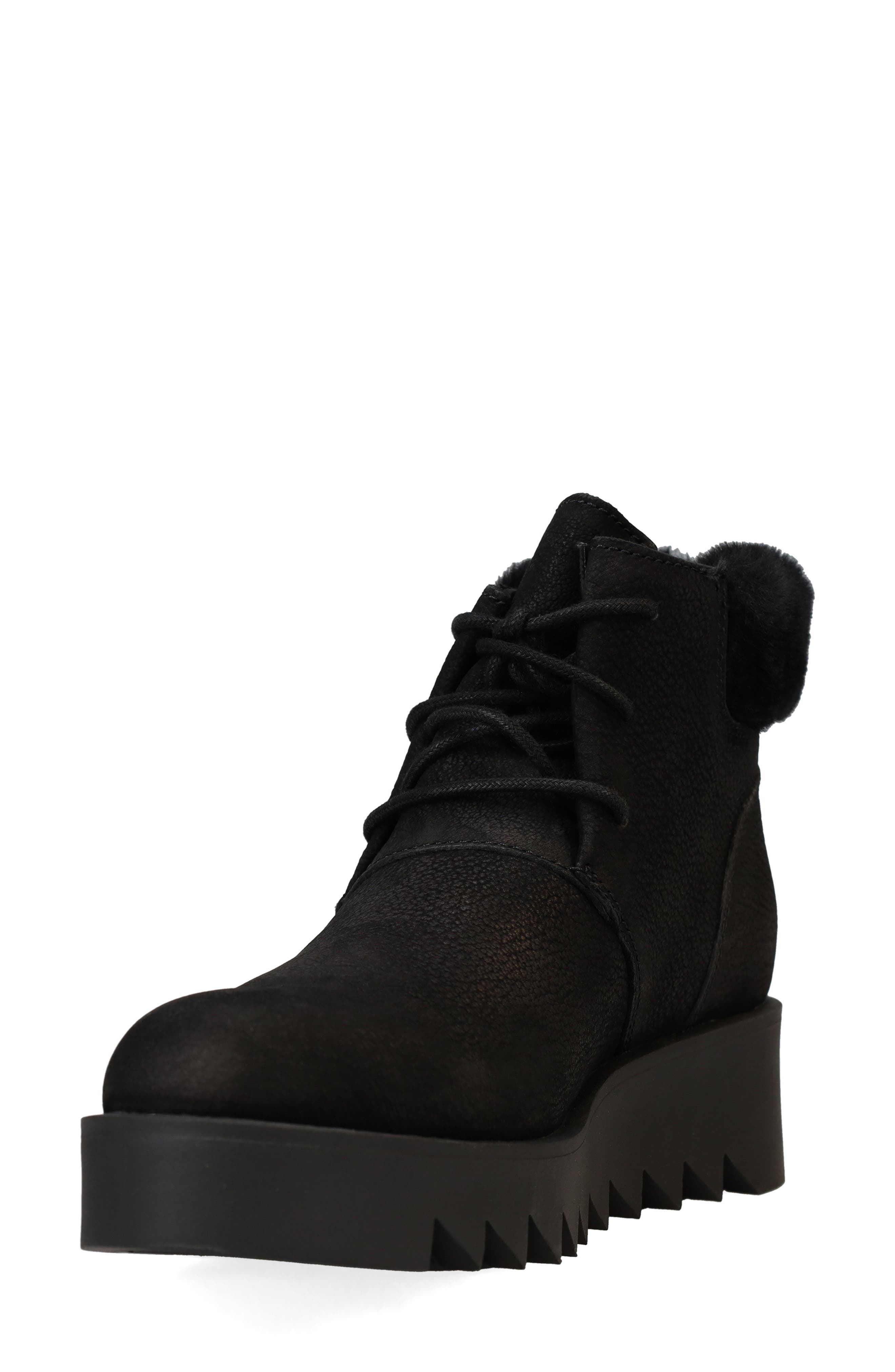 Eileen Fisher Kenille Genuine Shearling Trim Wedge Bootie, Alternate, color, Black