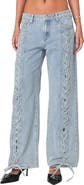 EDIKTED Laced Up Low Rise Wide Leg Jeans