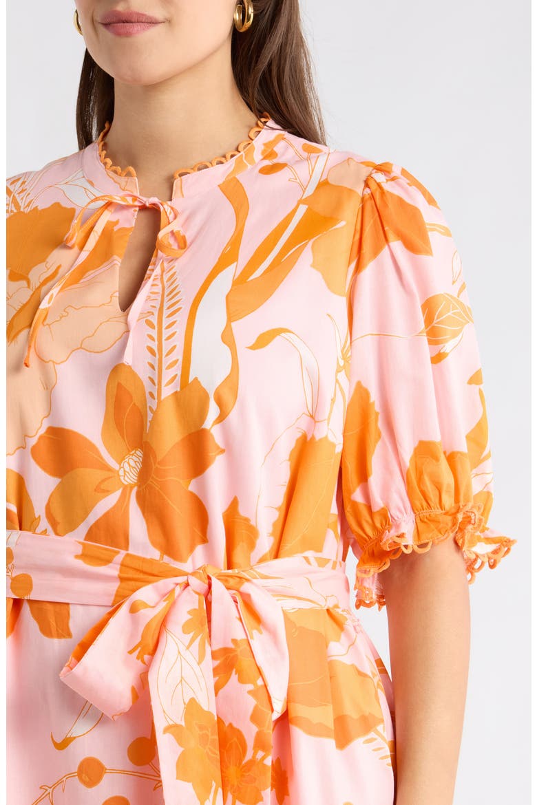 Lenira Floral Negin Split Neck Minidress, Alternate, color, PINK-ORANGE