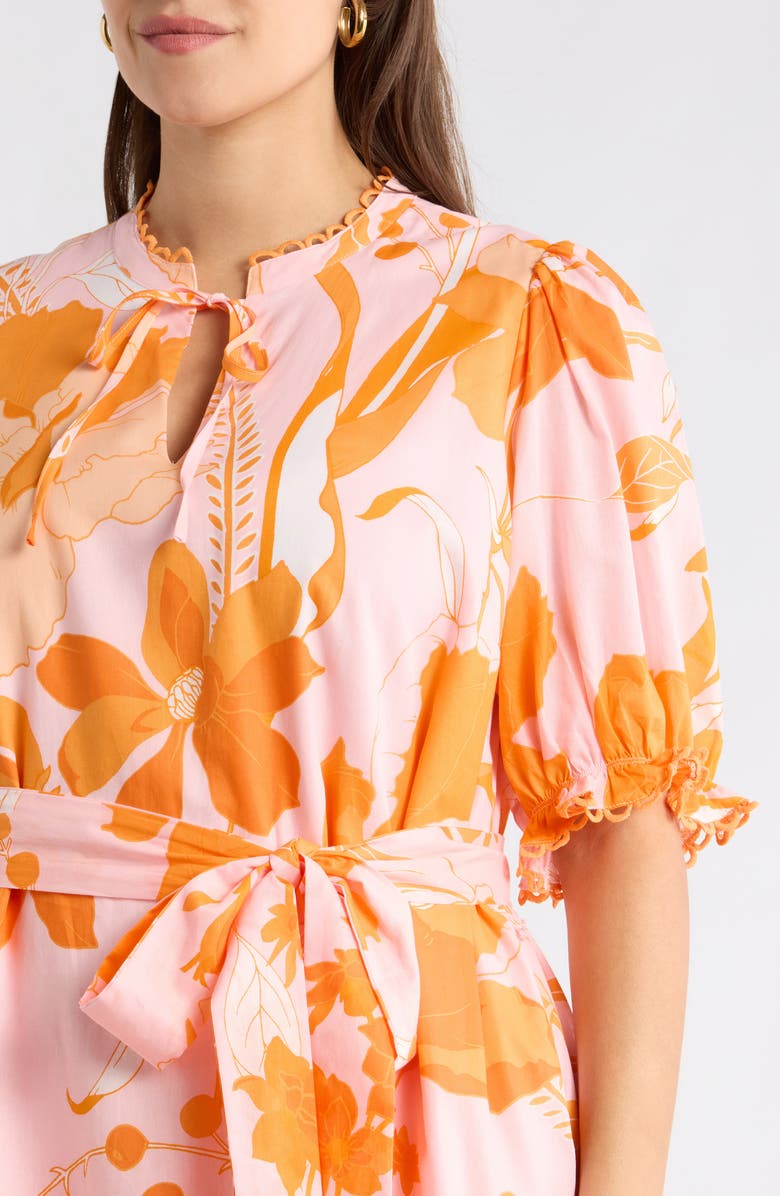 SUGARLIPS Lenira Floral Negin Split Neck Minidress, Alternate, color, Pink-Orange