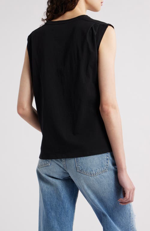 Treasure & Bond Pleat Shoulder Cotton Tank In Black
