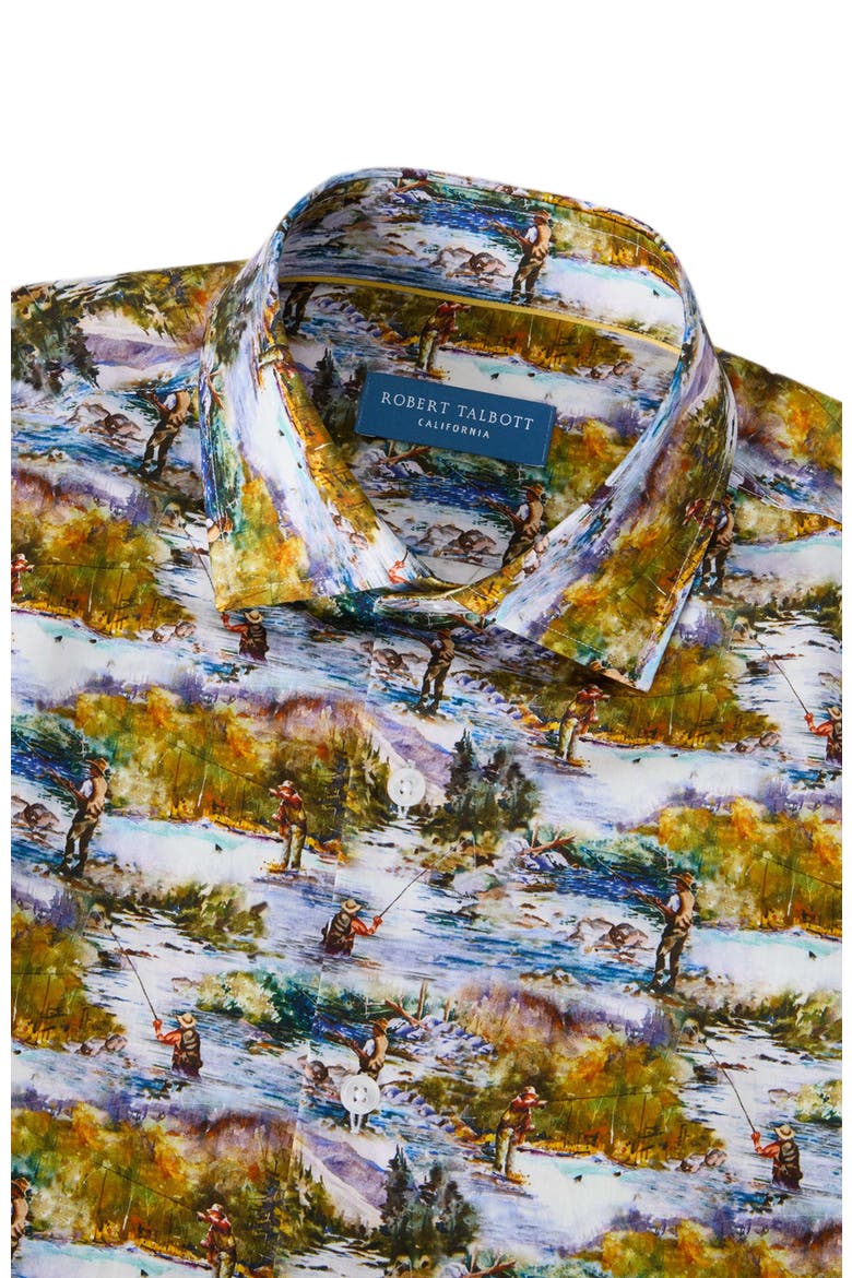 Reynolds Printed Fishing Scene Shirt, Alternate, color, Green Multi