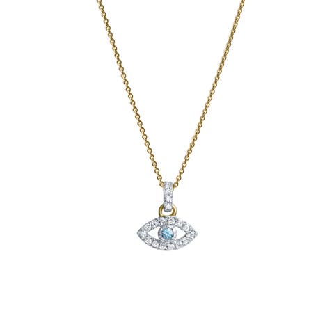 Zaria Diamond Evil Eye & Blue Topaz Pendant in 14K Gold