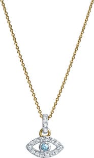 LuvMyJewelry Zaria Diamond Evil Eye & Blue Topaz Pendant in 14K Gold