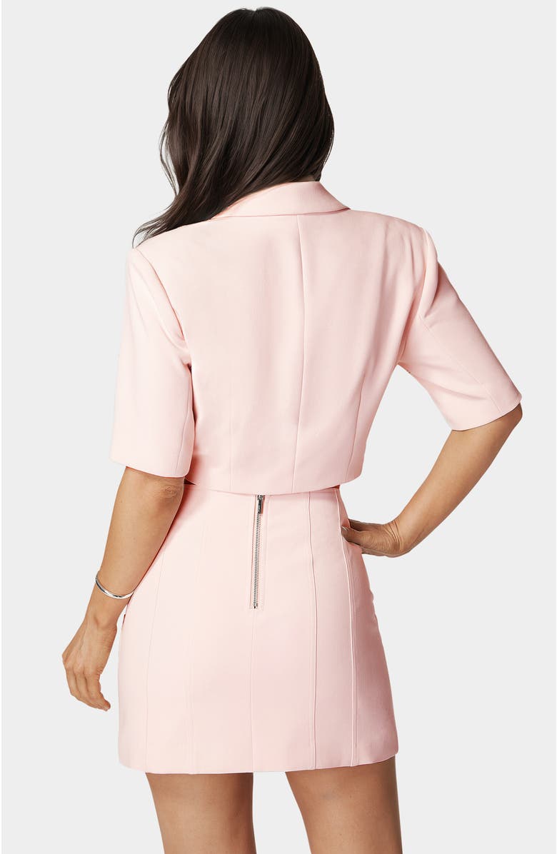 bebe Cropped Short Sleeve Blazer, Alternate, color, Peach Whip