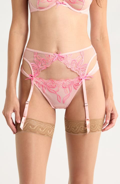 Beau Embroidered Mesh Garter Belt