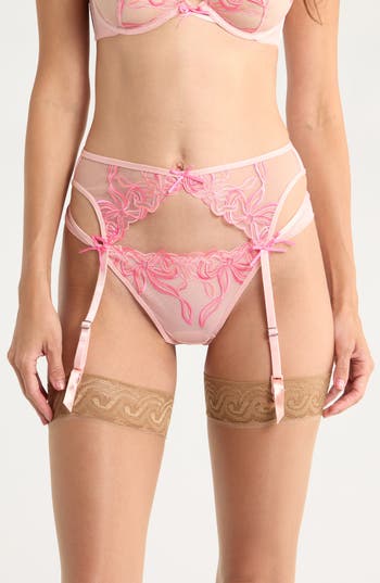 Hunkemoller Hunkemöller Beau Embroidered Mesh Garter Belt In Pink