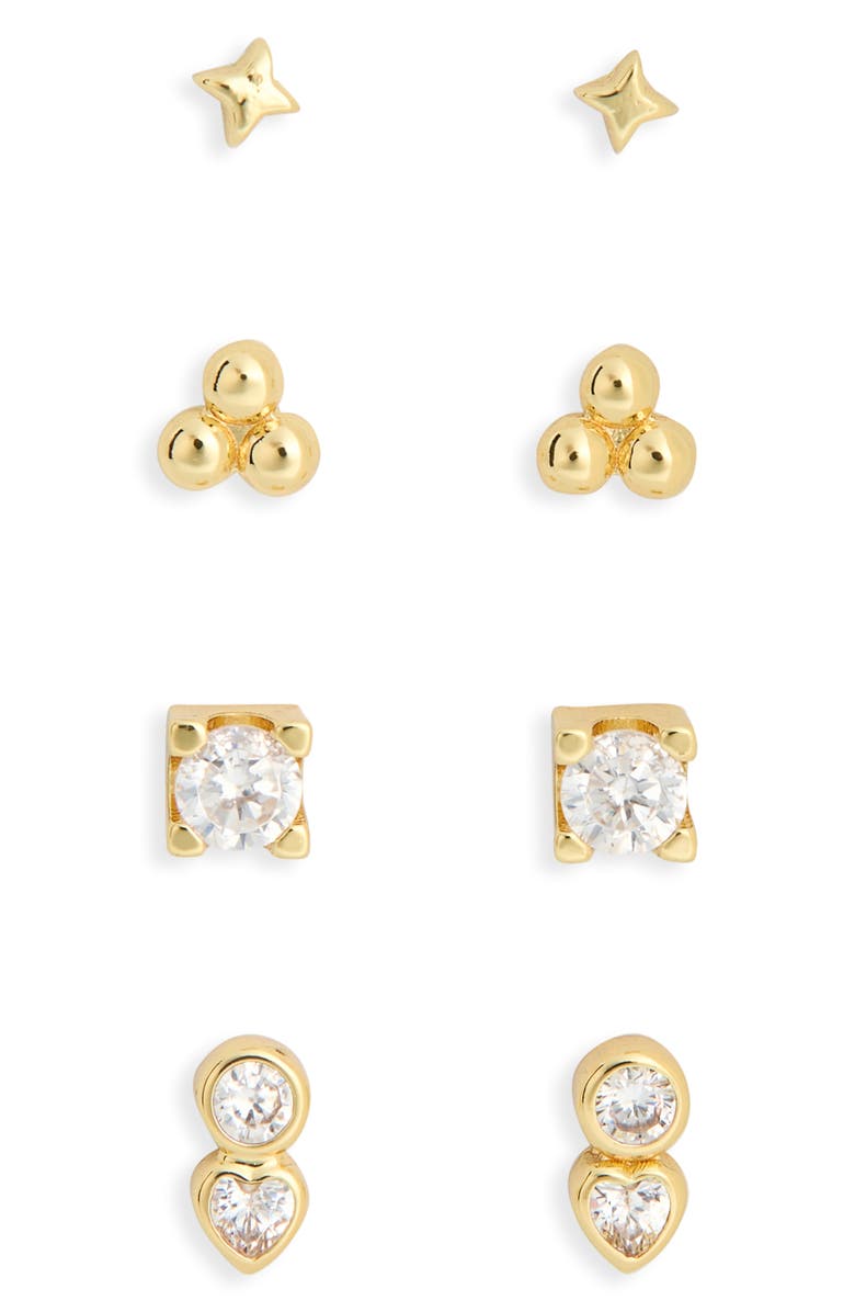 NORDSTROM RACK Set of 4 Cubic Zirconia Stud Earrings, Alternate, color, Clear- Gold
