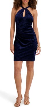 Siena Halter Neck Velvet Mesh Minidress
