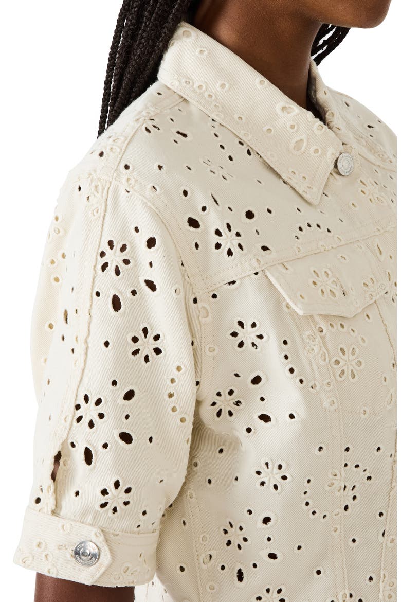 Blu Elbow-Sleeve Cotton Eyelet Jacket, Alternate, color, SEA MIST