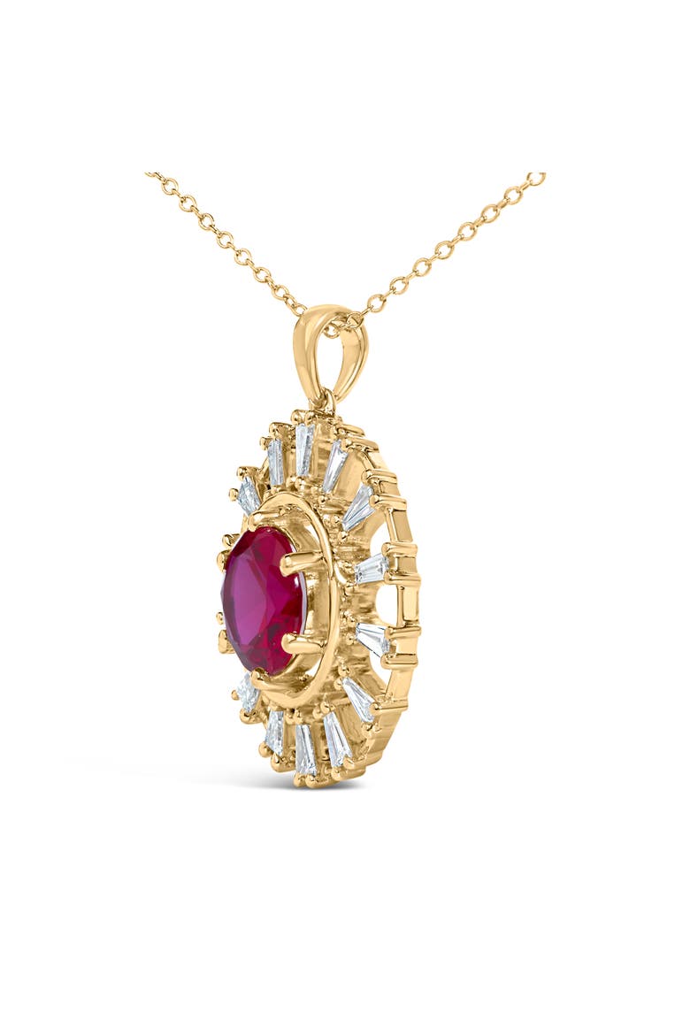 14K Yellow Gold Plated Silver Lab Grown Ruby and 5/8 Cttw Baguette Diamond Medallion Pendant Necklace, Alternate, color, Yellow Gold over Silver