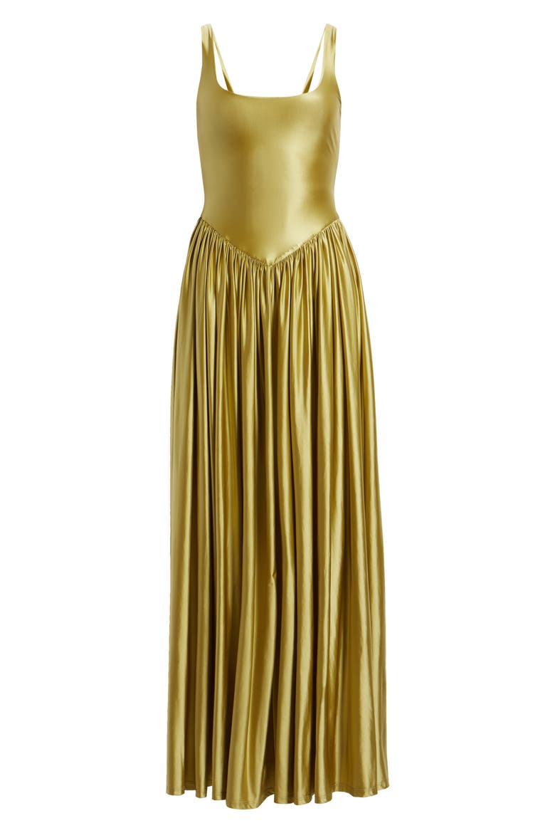 Oriana Stretch Satin Gown, Alternate, color, OLIVE