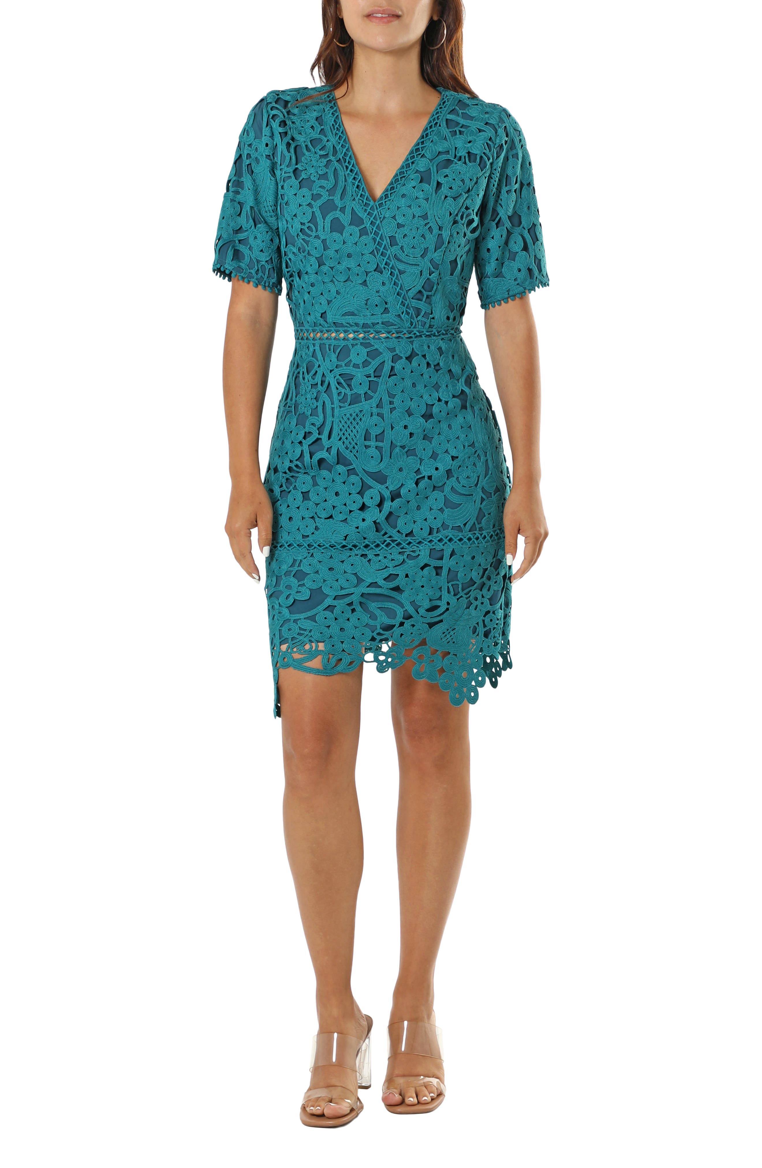 Adelyn Rae Lace Minidress in Teal 