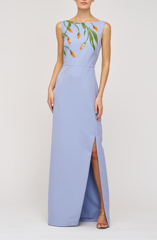 Kay Unger Ira Placed Paillette Floral Column Gown