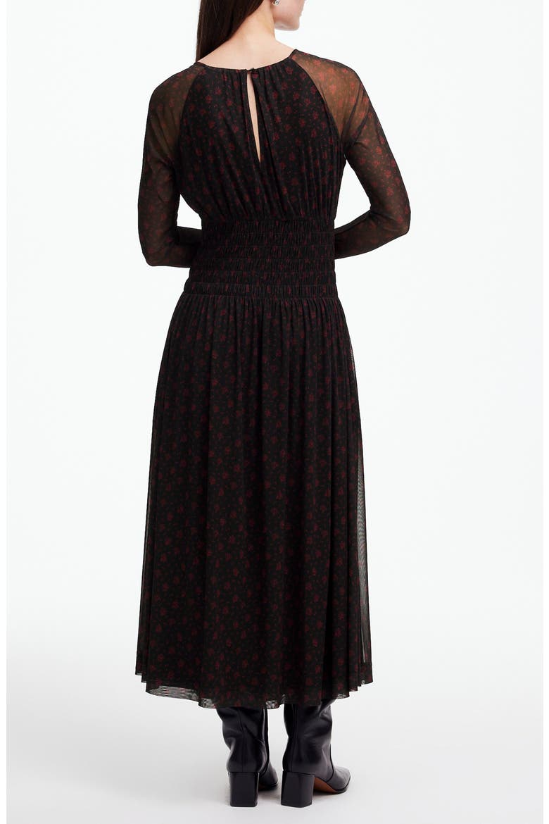 Floral Long Sleeve Smocked Midi Dress, Alternate, color, BRIGHT CHERRY