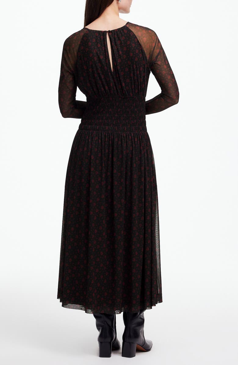 Perfee Smocked Printed Long Sleeve Midi Dress