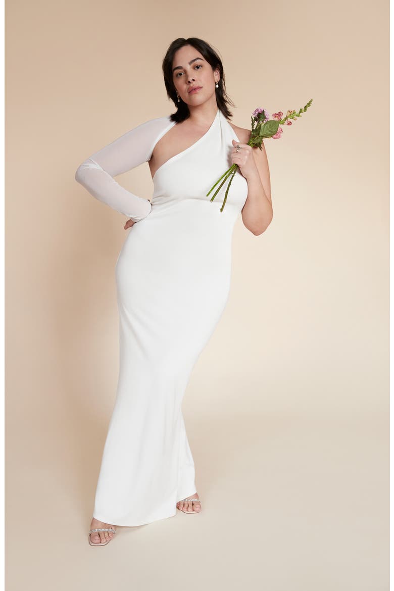 Manhattan Mesh Asymmetric Gown, Alternate, color, OFF WHITE MESH