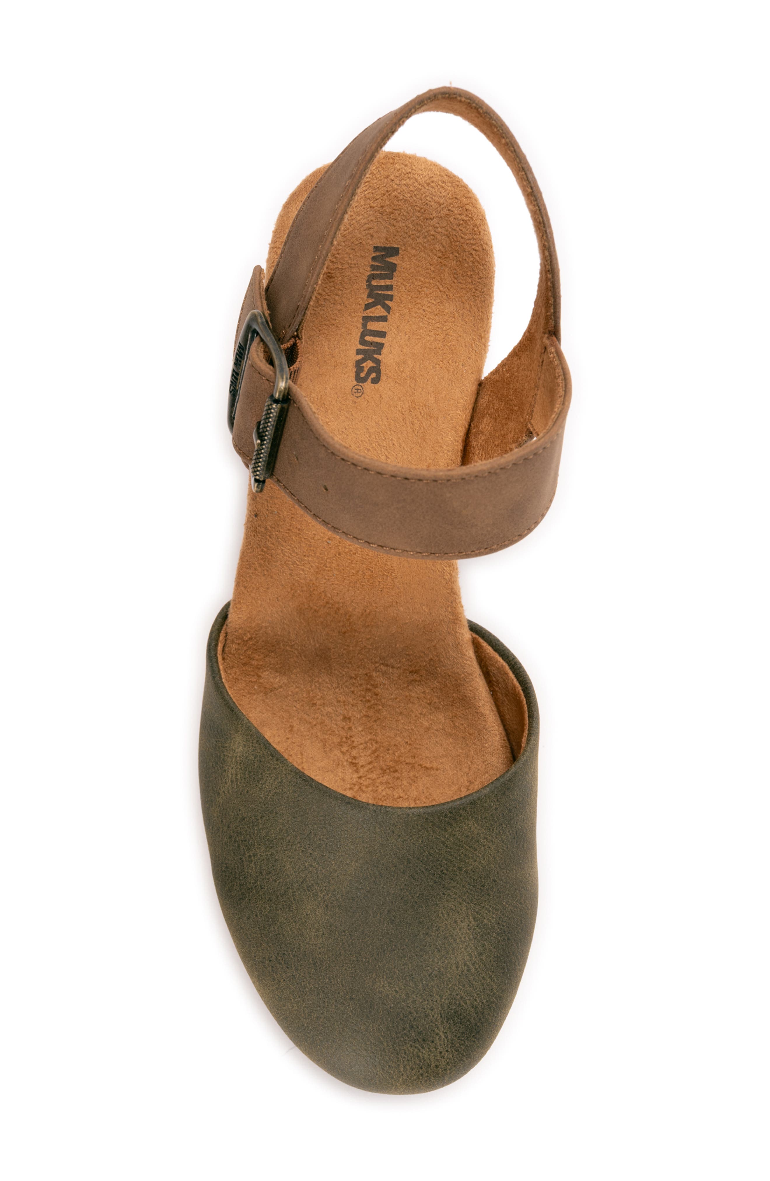 MUK LUKS Merritt Quarter Strap Platform Pump, Alternate, color, Olive/ Tan