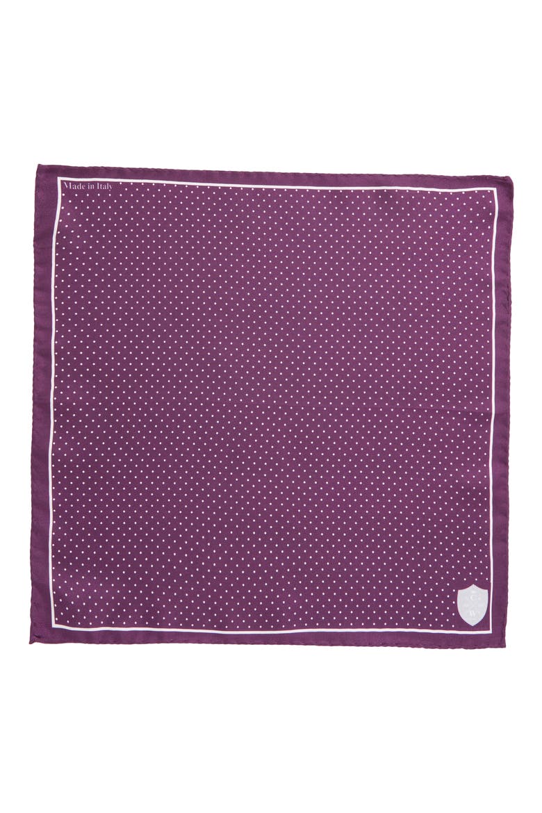 Plum & White Neat Dot Silk Pocket Square, Alternate, color, PLUM