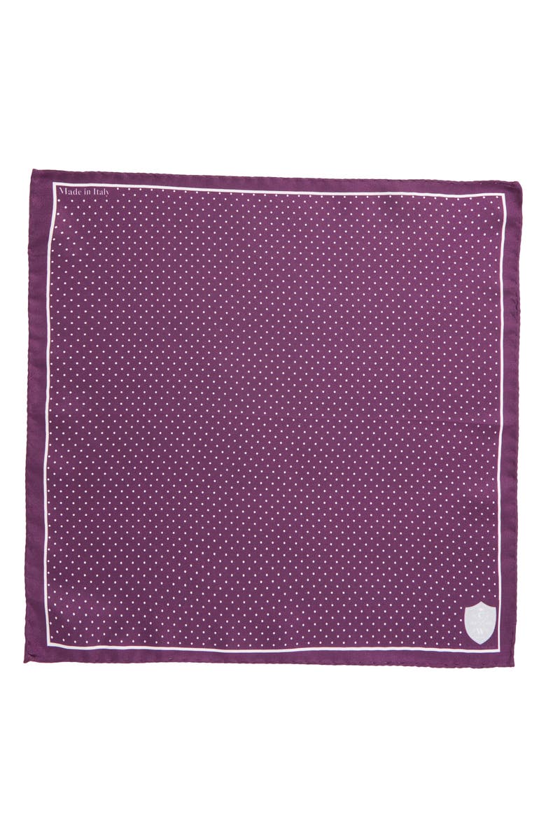 CLIFTON WILSON Plum & White Neat Dot Silk Pocket Square, Alternate, color, Plum
