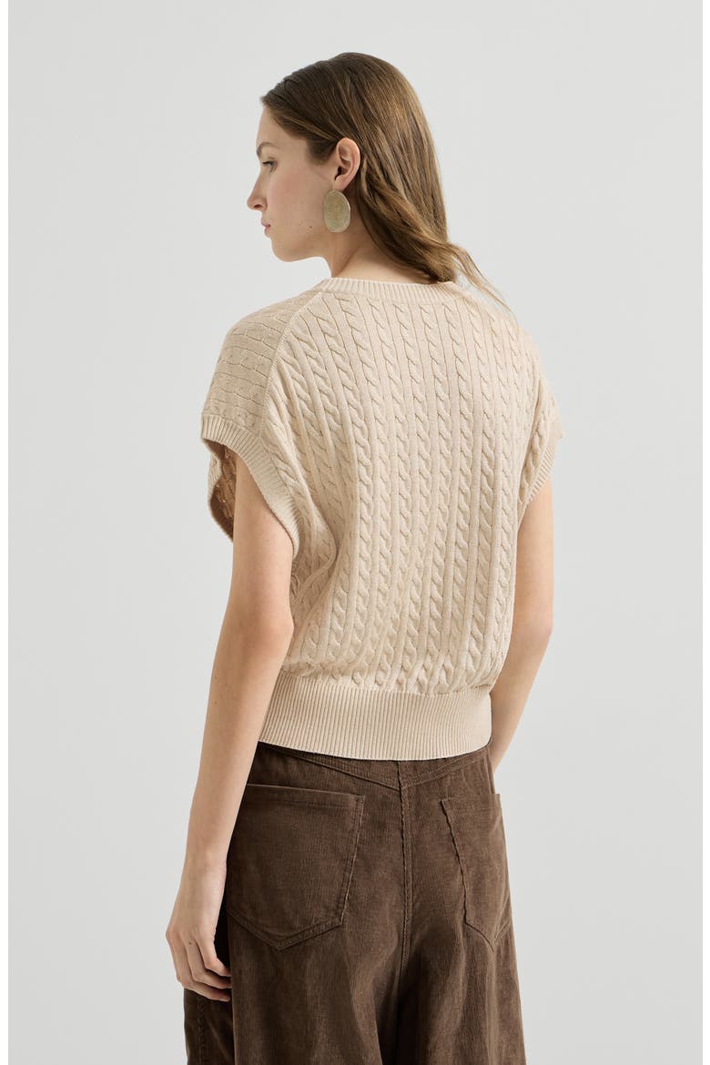 Sparkling cotton cable knit sweater, Alternate, color, Sand